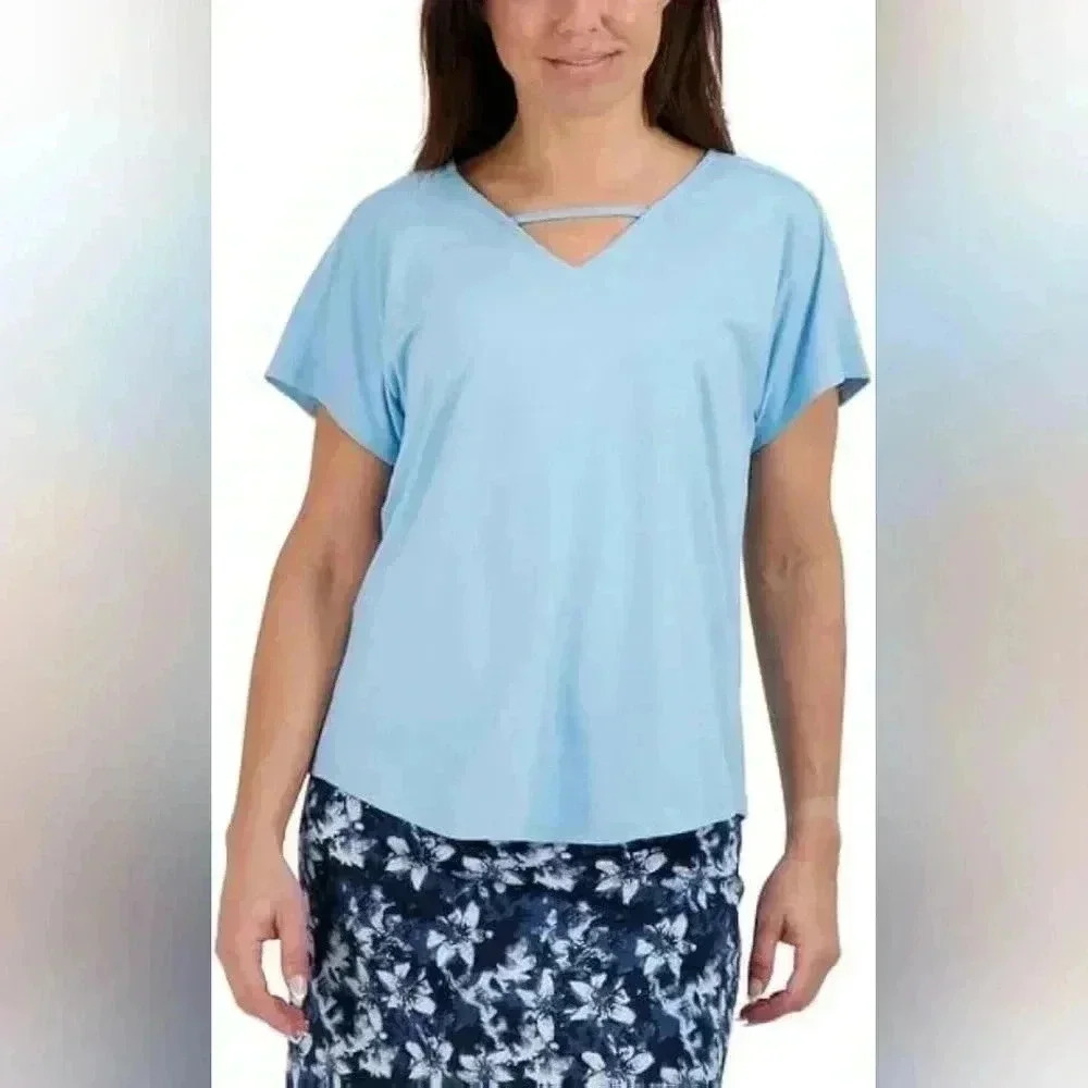 Tranquility by Colorado Clothing Blue Womens V-neck Top Size Small NWT